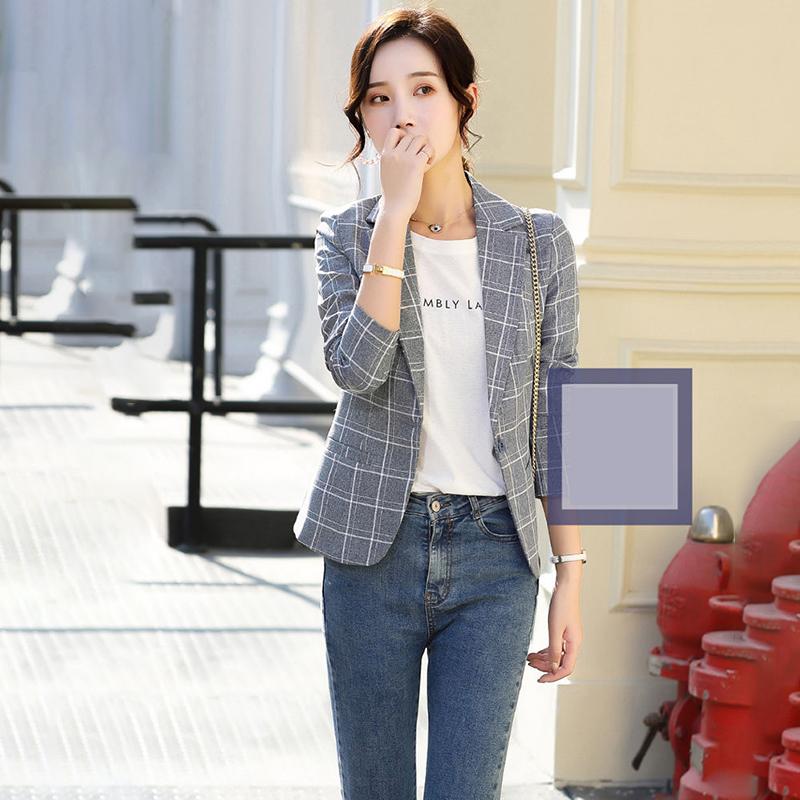 Plaid Jacket Breathable Thin Blazer Temperament Retro All-match Long-sleeved Blouse Women's Self-cultivation Suit Jacket Can Be Worn At Work