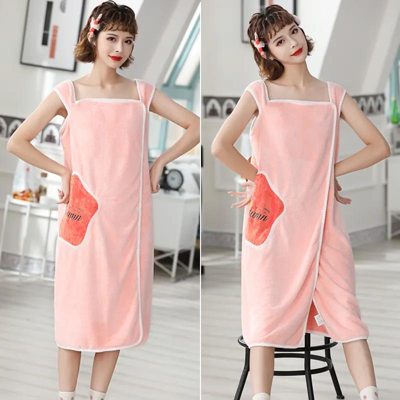 XL 80-180 Catties Can Wear Bath Towel Female Sling Bathrobe Bath Skirt Thick Coral Velvet Absorbent Adult