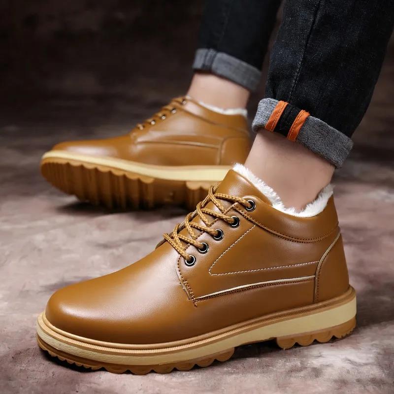 Cotton Shoes Men's Winter Warm Casual Men's Leather Shoes Waterproof Work Shoes Martin Boots