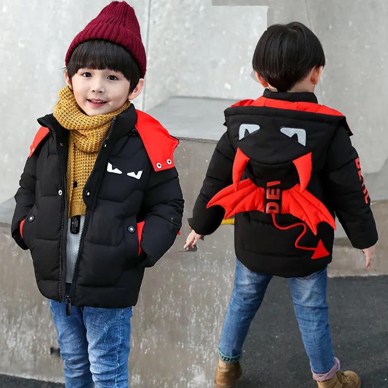 Children's Clothing Cotton-padded Jacket Boys' Padded Jackets Children's Down Padded Padded Coat Hooded Devil Pattern with Wings Style Coats