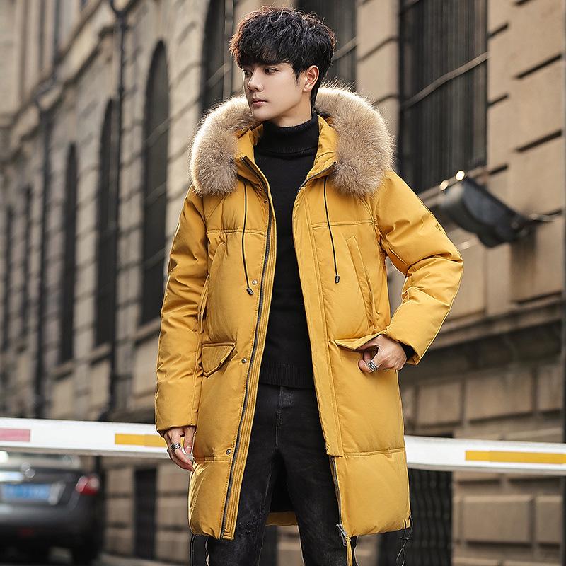 Men's Mid-length Over-the-knee Down Jacket Winter Thick Real Fur Collar Warm and Cold-proof Trendy Jacket