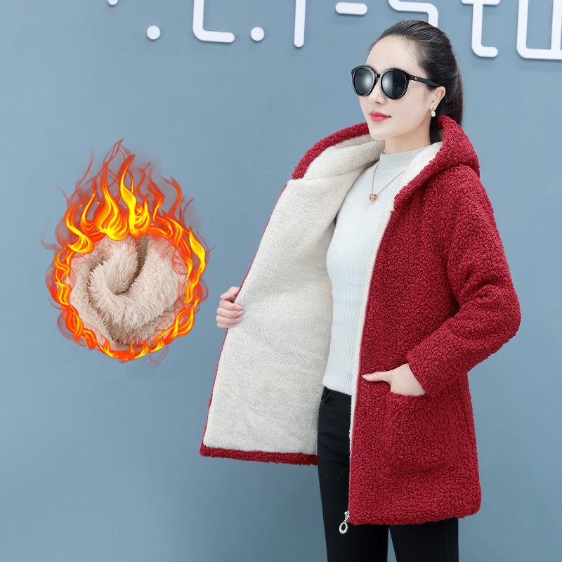 Autumn Winter Sheep Shearing Padded Jacket Women Plus Velvet Thickening All-match Mid-length Lamb Velvet Jacket Women