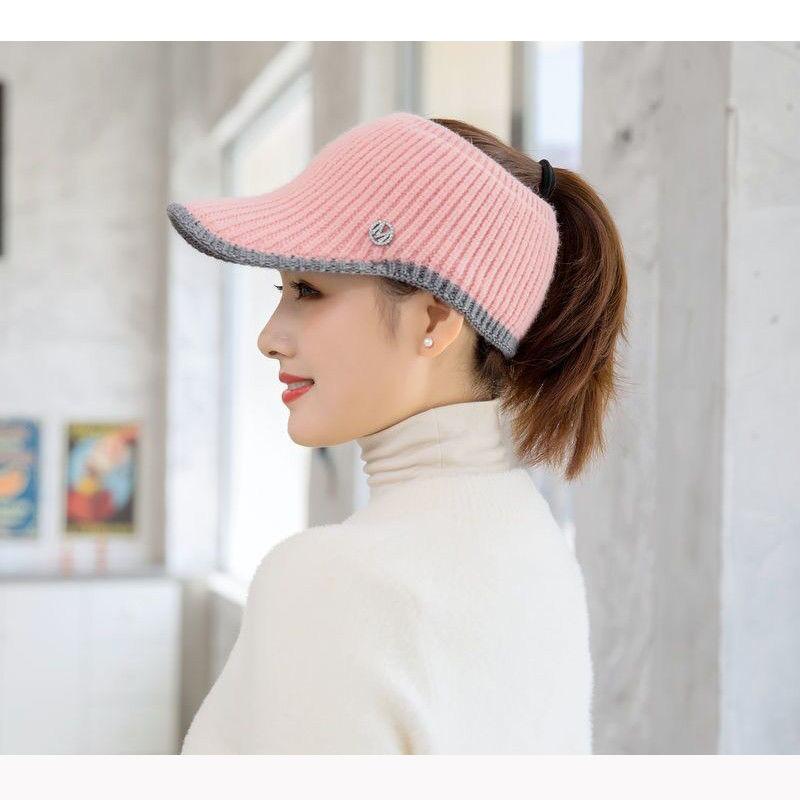 Women's Knitted Top Hat Autumn Winter Warm Peaked Cap Winter Cold Ponytail Topless Hat Empty Top Cap