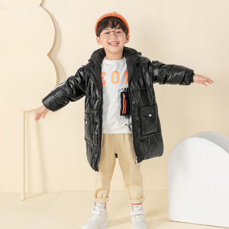 Children's Down Jackets Medium-length Boys and Girls White Duck Down Jackets Thick Warm Shiny and Wash-free Hooded Children's Wear