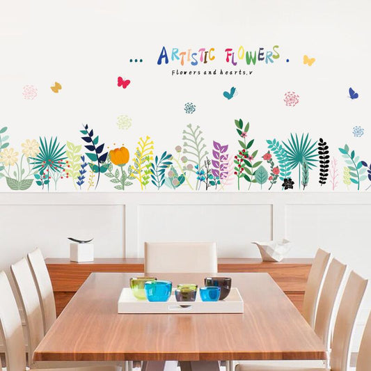 Warm hand-painted flower baseboard wall stickers Children's room classroom decoration stickers