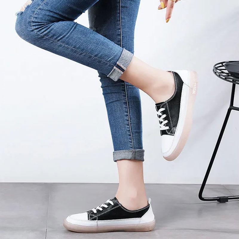 Women's Soft-soled Casual Shoes Autumn White Shoes Sports Shoes Real Cowhide Shoes Flat Shoes Student Shoes Mother Shoes