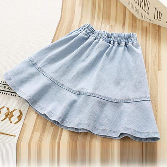 Autumn Spring Summer Casual Girls Summer Thin Denim Skirt Korean Bowknot Short Skirt Pleated Skirt Ruffle Denim Skirt