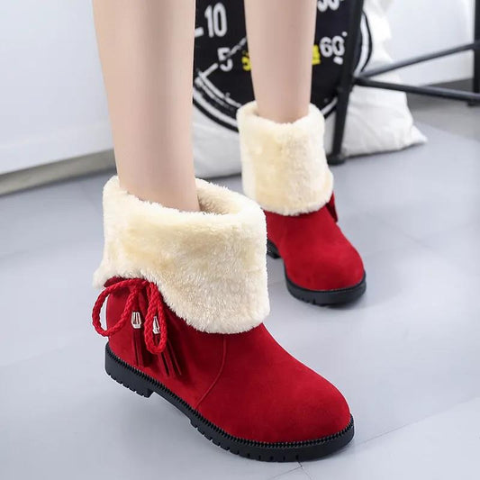 Women's Winter Non Slip Short Martin Boots Low Heel Cotton Shoes Solid Color Warm Snow Boots