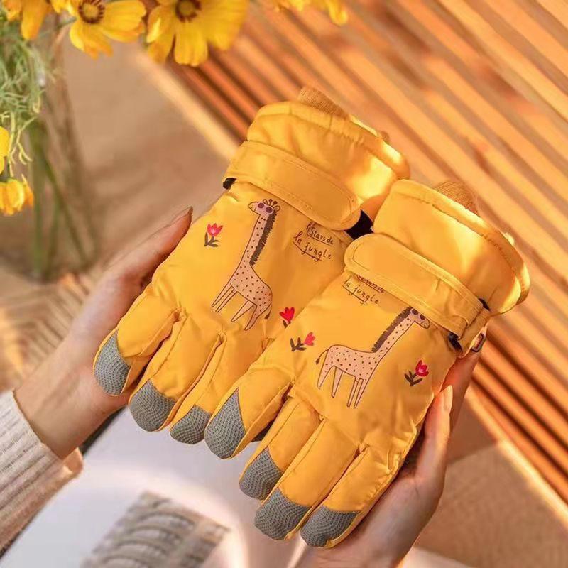 Children's Ski Gloves Winter 7-12 Years Old Cute Plus Velvet Thick Warm Gloves Boys and Girls Waterproof Five-finger Play Snow Gloves Ball Gloves