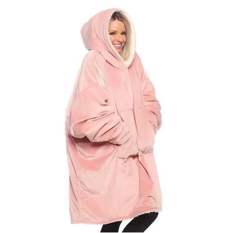 Autumn Winter Comfortable Thickening Warm Home Clothing TV Blanket Couples Solid Color Hooded Large One Size Sweater Homewear