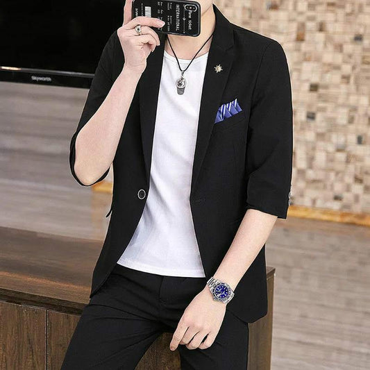 Summer Suits Three-quarter Sleeves Young Men Self-cultivation Handsome Men's Small Suits Trendy Short-sleeved Jackets Men