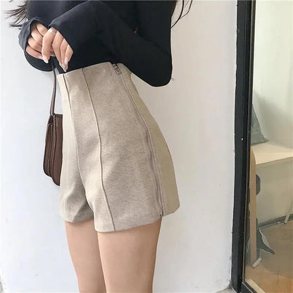 Casual Shorts Korean Style High Waist Chic Pants Tide Autumn and Winter Zipper Winter Casual Pants Boots Woolen Shorts