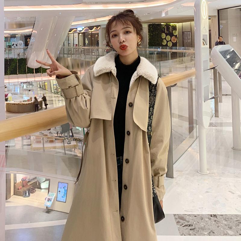 Winter Liner Plus Velvet Thickening Imitation Lamb Wool Windbreaker Pie Overcoming Padded Coat Women's Mid-length Over-the-knee Coat