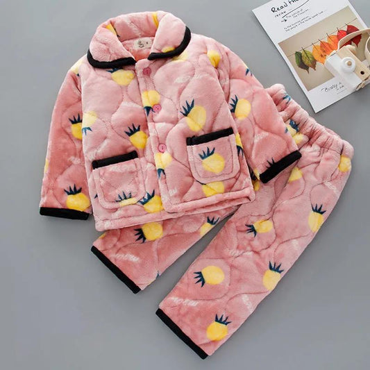 Children's Winter Pajamas Cotton-padded Jacket Plus Velvet Thickened Flannel Coral Fleece Student Home Pajamas Set Warm Cotton-padded Jackets