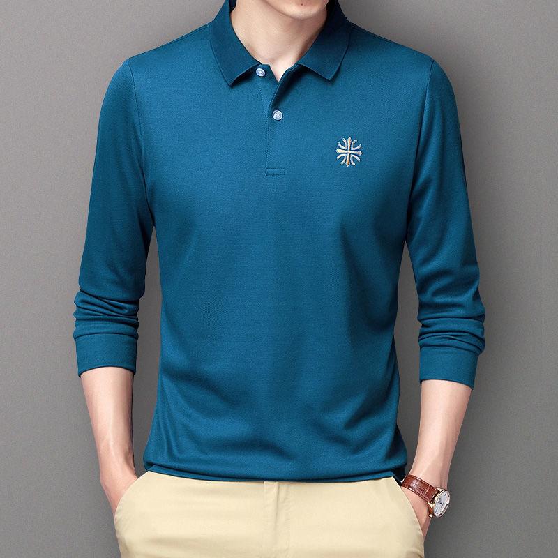 Autumn and Winter Long-sleeved Polo Shirt Embroidery Lapel T-shirt Loose and Comfortable Top Suitable for Young and Middle-aged Men