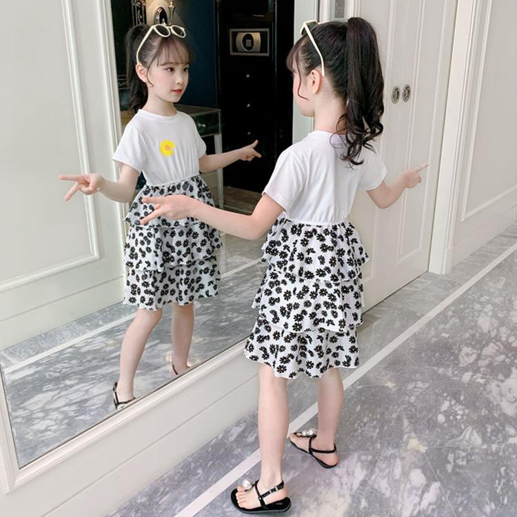 Children Dress Spring Summer O-neck Kids Clothing  Baby Girls Clothing Printing Short Sleeve Dress Girl