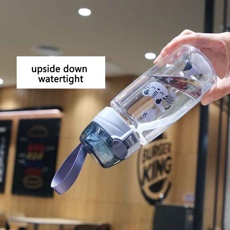 Cartoon Straw Cup with Rope Cute Sports Plastic Cup Student Adult Portable Scale Water Bottle