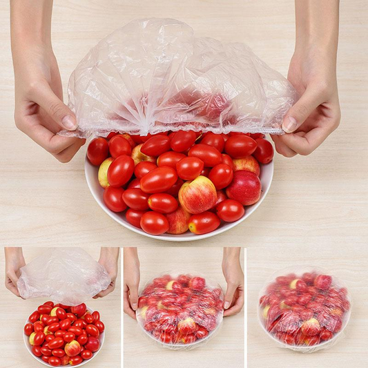 100pcs Disposable Food Cover Plastic Wrap Elastic Food Lids Storage Kitchen Fresh Keeping Saver Bag For Fruit Bowls Cups Caps