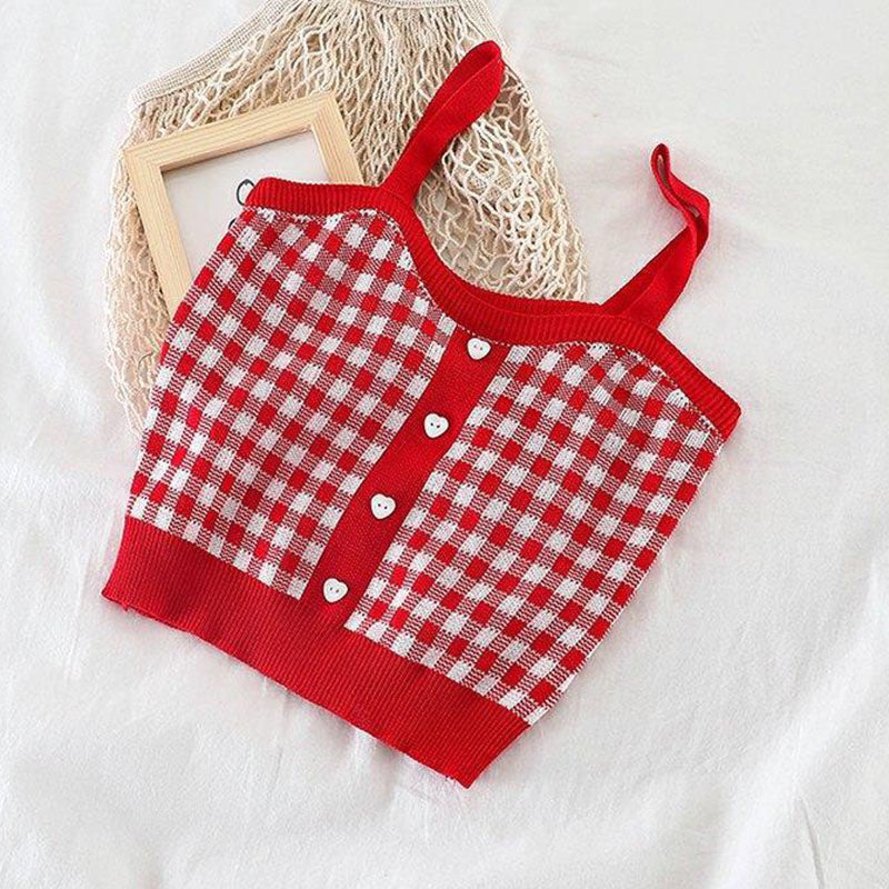 Korean Version Small Sling Vest Female Summer Lattice Vest Clothing  Sleeveless Solid Crop Tops