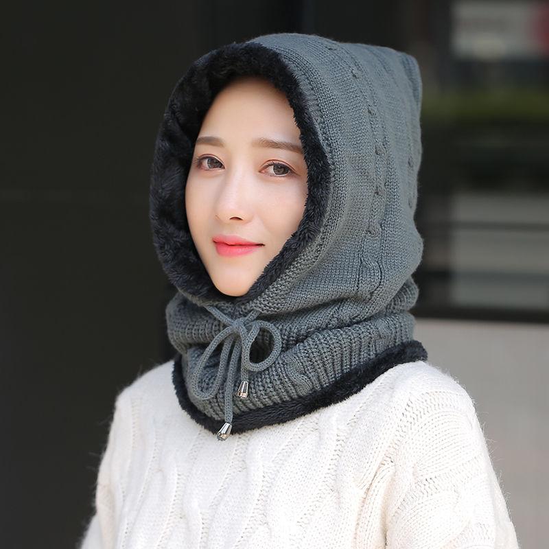 Hat Women's Autumn and Winter Cycling Guard Neck Plus Velvet Thickening To Keep Warm All-match New Windproof and Cold-proof One-piece Baotou Hat