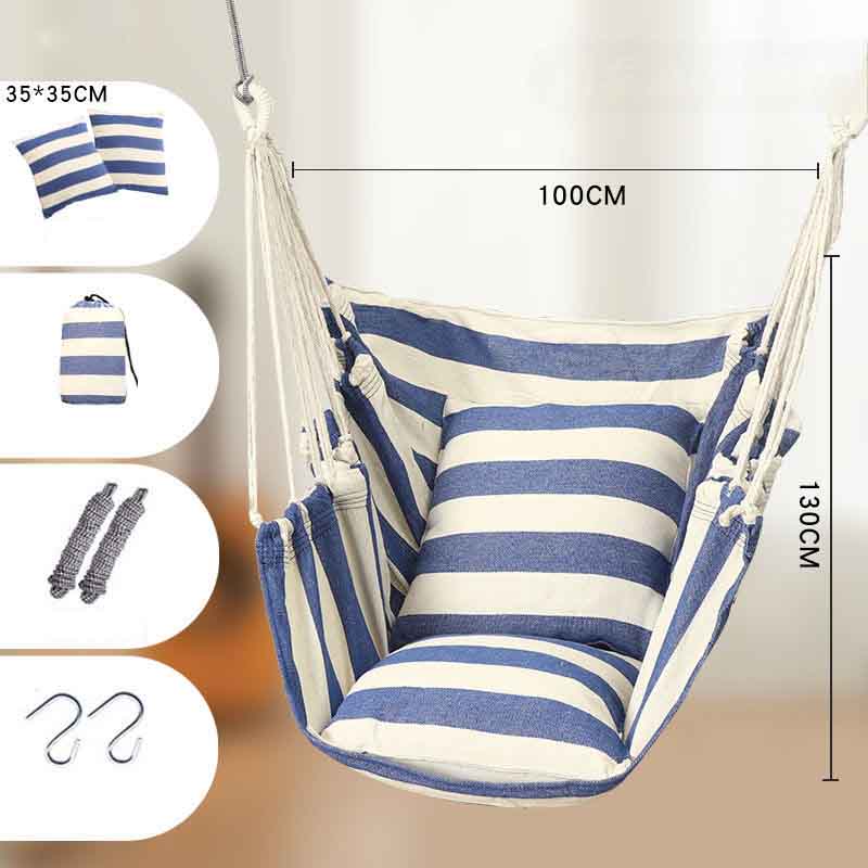 Striped Canvas Hammock Sling Swing Indoor and Outdoor Thickened Canvas Cradle Chair Including Pillow