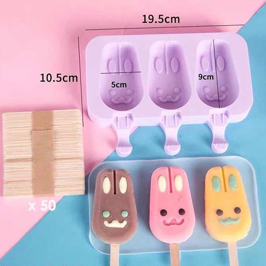 Homemade Food Grade Silicone Ice Cream Molds Ice Lolly Moulds Freezer Cartoon Ice Cream Bar Molds Maker with 50 Popsicle Sticks