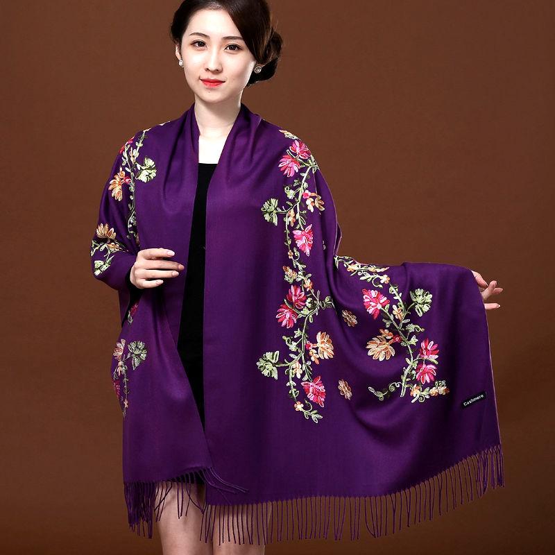 Red Embroidered Scarf Female Ethnic Style Thick Double-sided Warmth Shawl Dual-use Autumn and Winter Wild Long Section