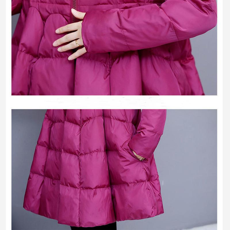 Women's Solid Color Down Jacket Mid-length Down Jacket Winter Korean Style Loose Coat Warm Stand-collar Down Jacket