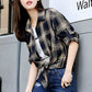 Bow Striped Retro Plaid Long Sleeve Shirt Women's Loose Large Size Mid Length Cardigan Shawl