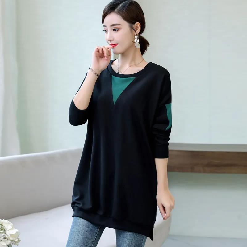 Big Size Women Cotton Tshirt Round Neck Loose Casual T-shirts Spring Fall Plus Size Splicing Tops Tee Pullover