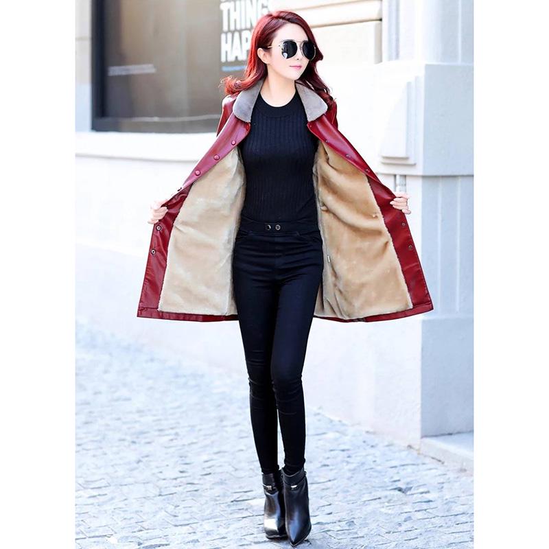 Large size Leather coat Winter Woman's Leather clothing Luxurious Long sleeve Leather jacket Wild