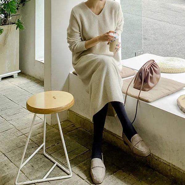 Autumn and Winter Long Sweater Skirt Over The Knee All-match Women's Pullover Long Sleeve Loose Large Size Sweater