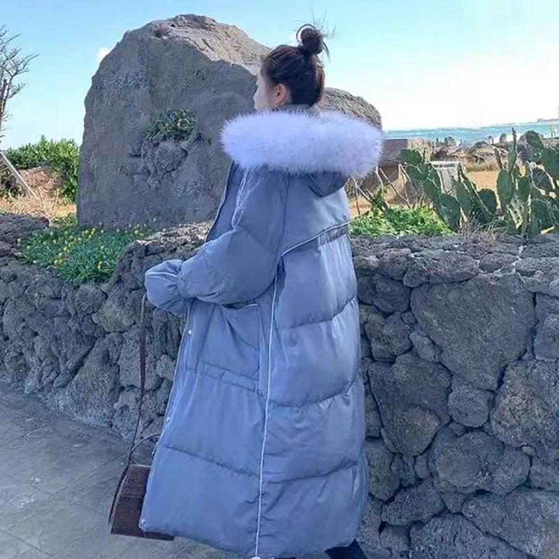 Ladies Down Jacket Winter Fashion Big Fur Collar Hooded Jacket Thick and Cotton Warm Mid-length Jacket