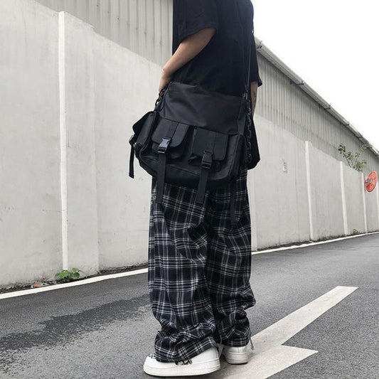 Plaid Pants Autumn Trousers Straight Leg Pants Women Loose Casual Harajuku Style Wide-leg Sports Pants Hip-hop Men and Women Streetwear