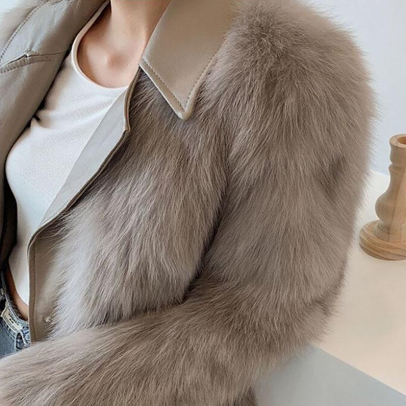 Fur Coat Winter Ladies Vintage Fashion V-neck Thickening Warm Mid-length Fur All-in-one Plush Jacket