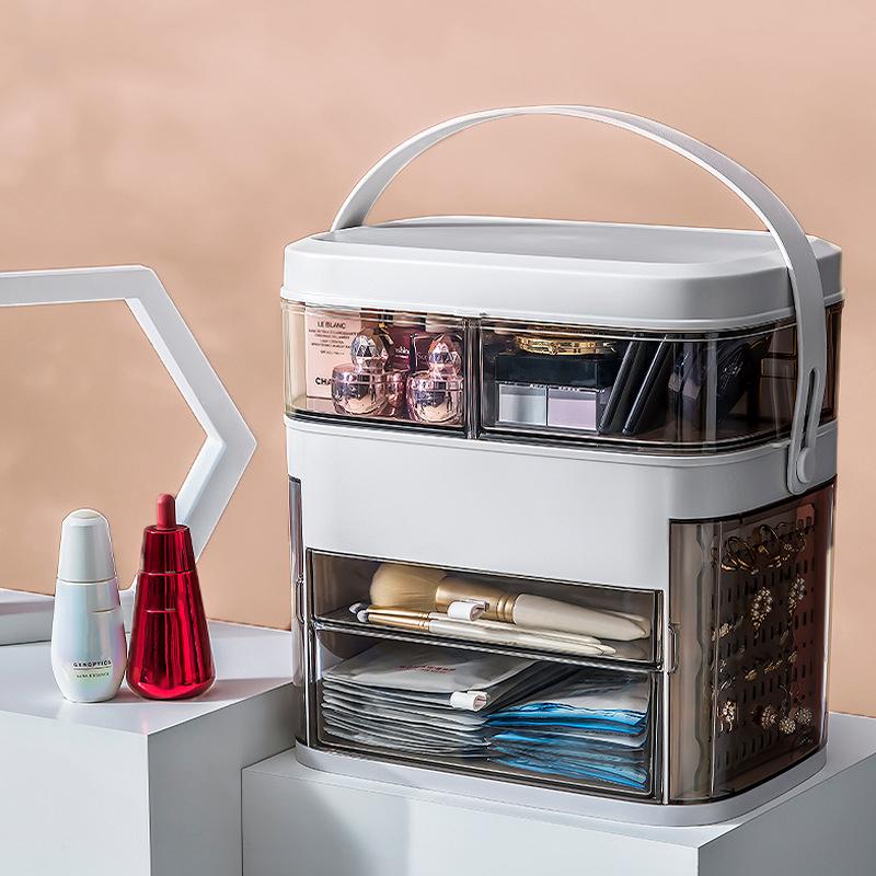 Cosmetic Storage Box LED Light Dustproof Skin Care Products Dressing Table Desktop with Mirror Light Jewelry Rack