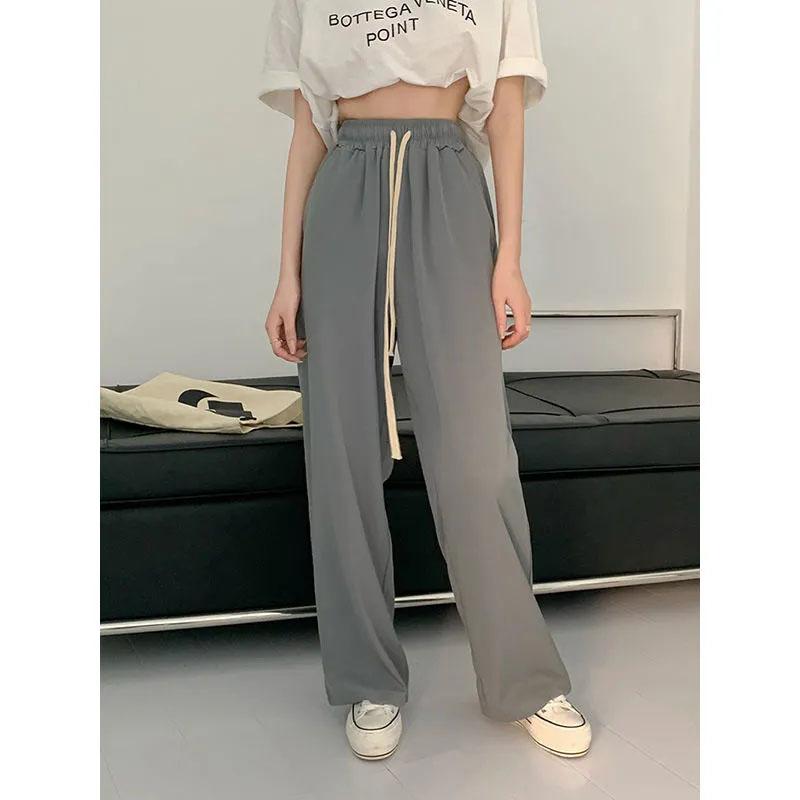 Women's Casual Pants Spring and Summer INS Black High-waisted Loose Straight-leg Pants Are Thin and Droopy Wide-leg Pants Long Mopping Pants