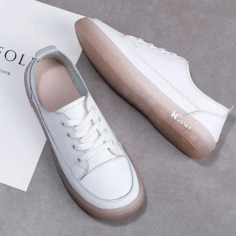 Women's Soft-soled Casual Shoes Autumn White Shoes Sports Shoes Real Cowhide Shoes Flat Shoes Student Shoes Mother Shoes