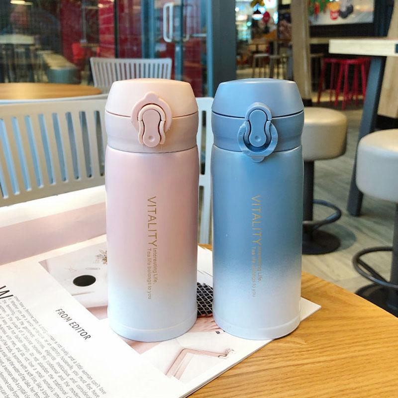 Thermos Cup Gradient Color Vacuum Flask Male and Female Students Simple Cup Creative Personality Fresh Portable Pop Lid Water Cup