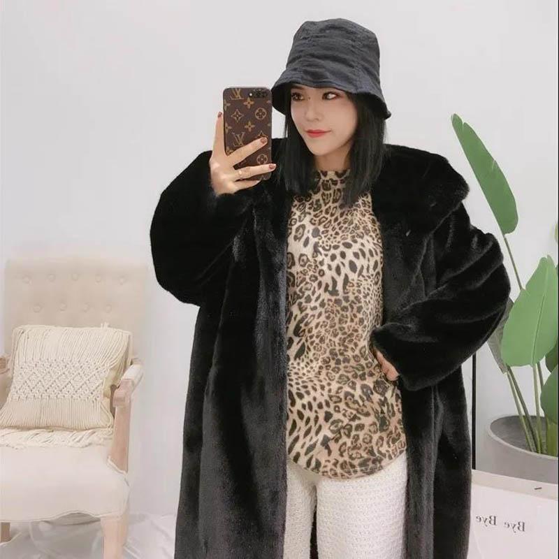 Furry Coat Plus Size Autumn and Winter Women's Thickened Long Hooded Loose Faux Fur Coat