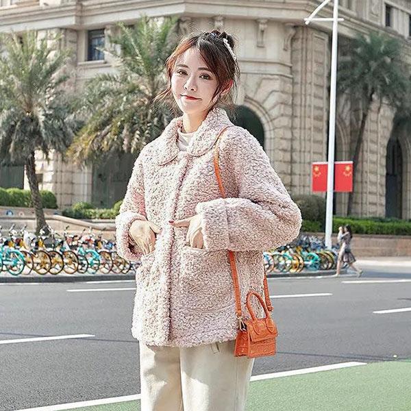 Winter All-match Lamb Wool Women's Coat Women's Fur All-in-one Short Grain Velvet Coat