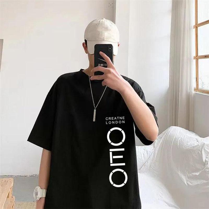 Letter Print T-shirts Hong Kong Trend Tees Oversized Soft Breathable Tops Summer Men O-neck Short Sleeve Casual Shirt