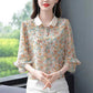 Floral Chiffon Shirt Women's Spring and Summer Western Style Polo Shirt All-match Blouse Three-quarter Sleeve Top