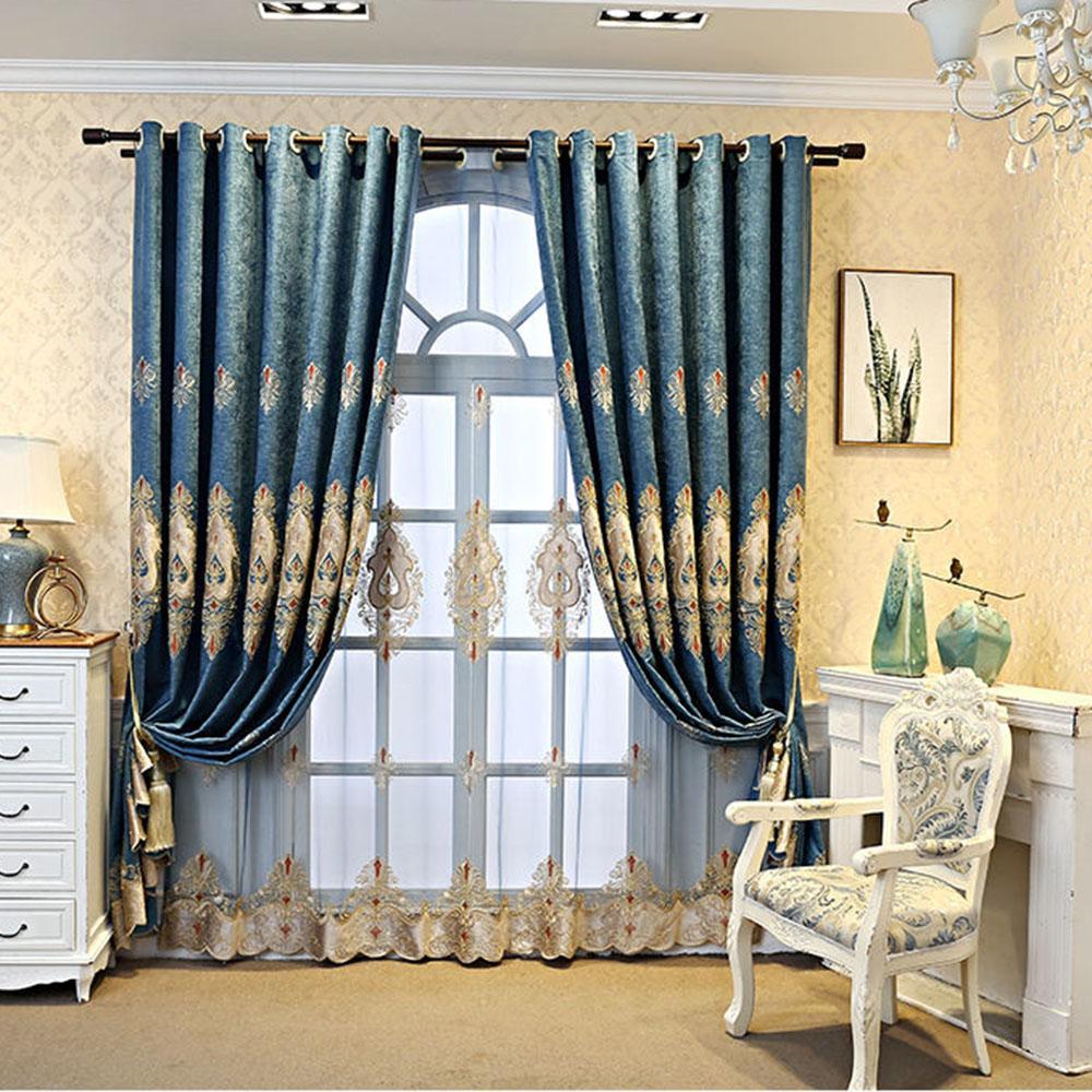 1/2pcs Modern European Style Embroidered Thick Luxury Curtains for Living Room Balcony Bedroom Blackout Curtains