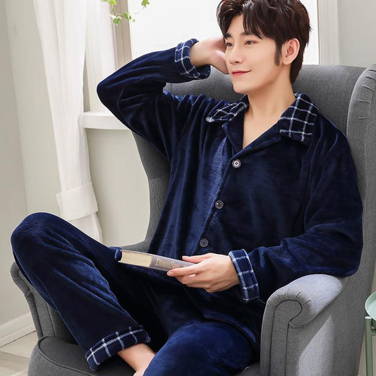 Pajamas Men's Winter Coral Velvet Thickened Plus Velvet Warm Spring, Autumn and Winter Men's Flannel Home Service Suit