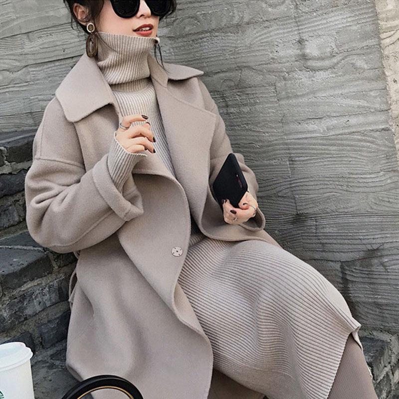 Knitted Long-sleeved Mid-length Top Autumn and Winter High-necked Thick Sweater Over-the-knee Slim Women's Base Skirt