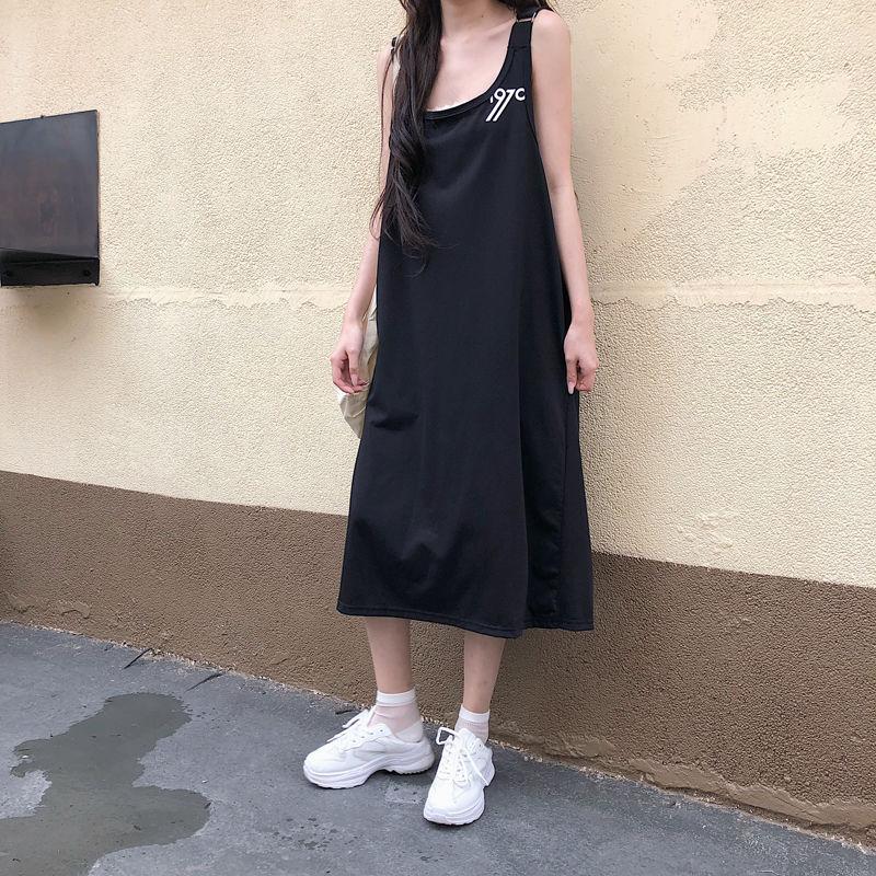 Spring Summer Women's Strapless Dress Vintage Loose Long Cotton Sleeveless T-shirt Dress