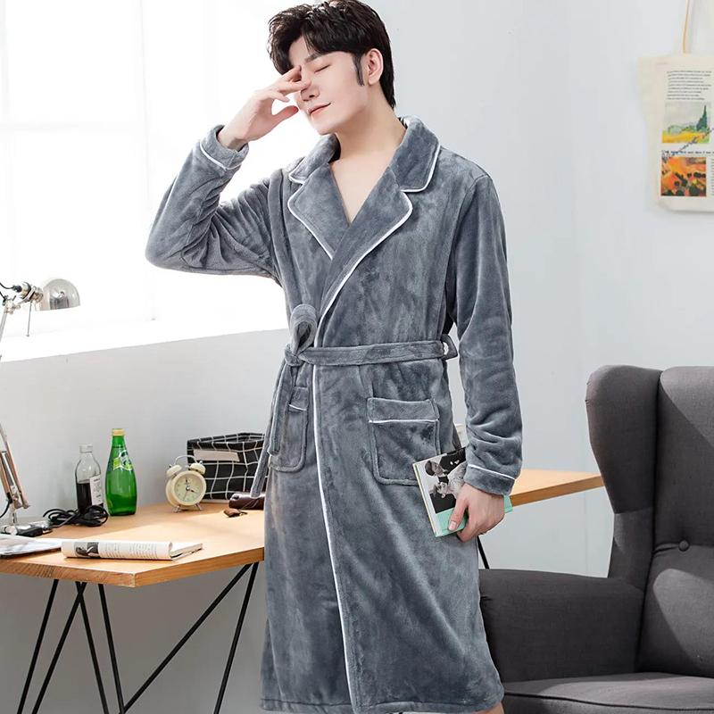 Suit Collar Men Pajamas Winter Thickening To Keep Warm Home Clothes Absorbent Robe Coat Bathrobe Long