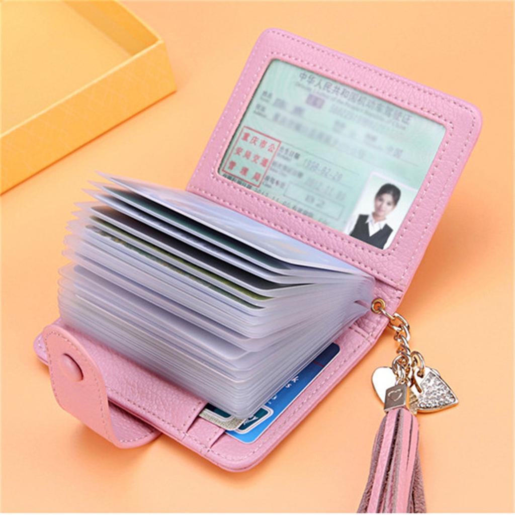 23 Card Slots Women Genuine Leather Hasp Card Holder Tassel ID Card Bags Purse