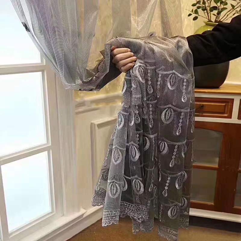 French Romantic Shining Embroidered Voile Curtain Panel Window Home Textile Bedroom Tulle Curtains